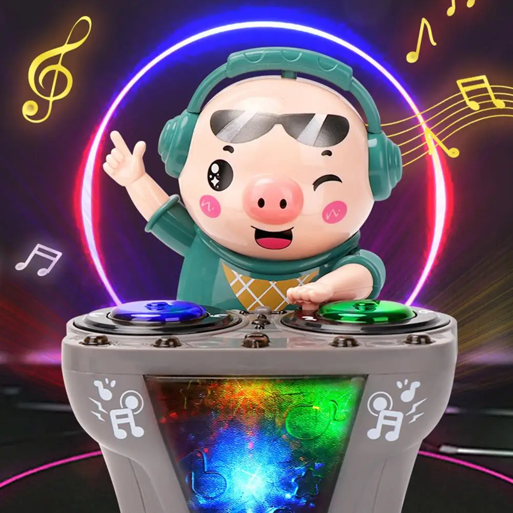 Rock DJ Pig Disc Electric Sounding Dancing Flashing Musical Learning Puzzle Audiovisual Toys For Children Fangle Souvenir Gift