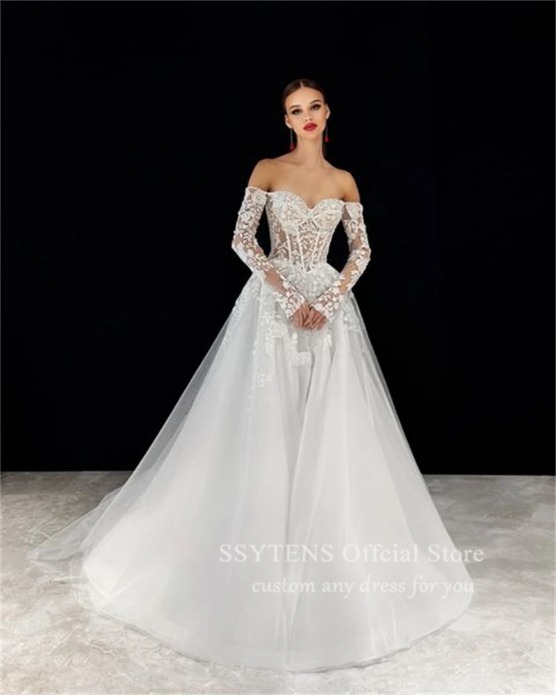 SSYTENS-vestidos de novia elegantes de manga larga, vestido de princesa personalizado de manga larga, vestidos de fiesta de boda Civil blancos para playa