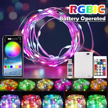 Bluetooth RGBIC LED-snaar met batterij-aangedreven Dreamcolor Smart Fairy Lights lichtslingers LED-snaar op batterijen voor thuis