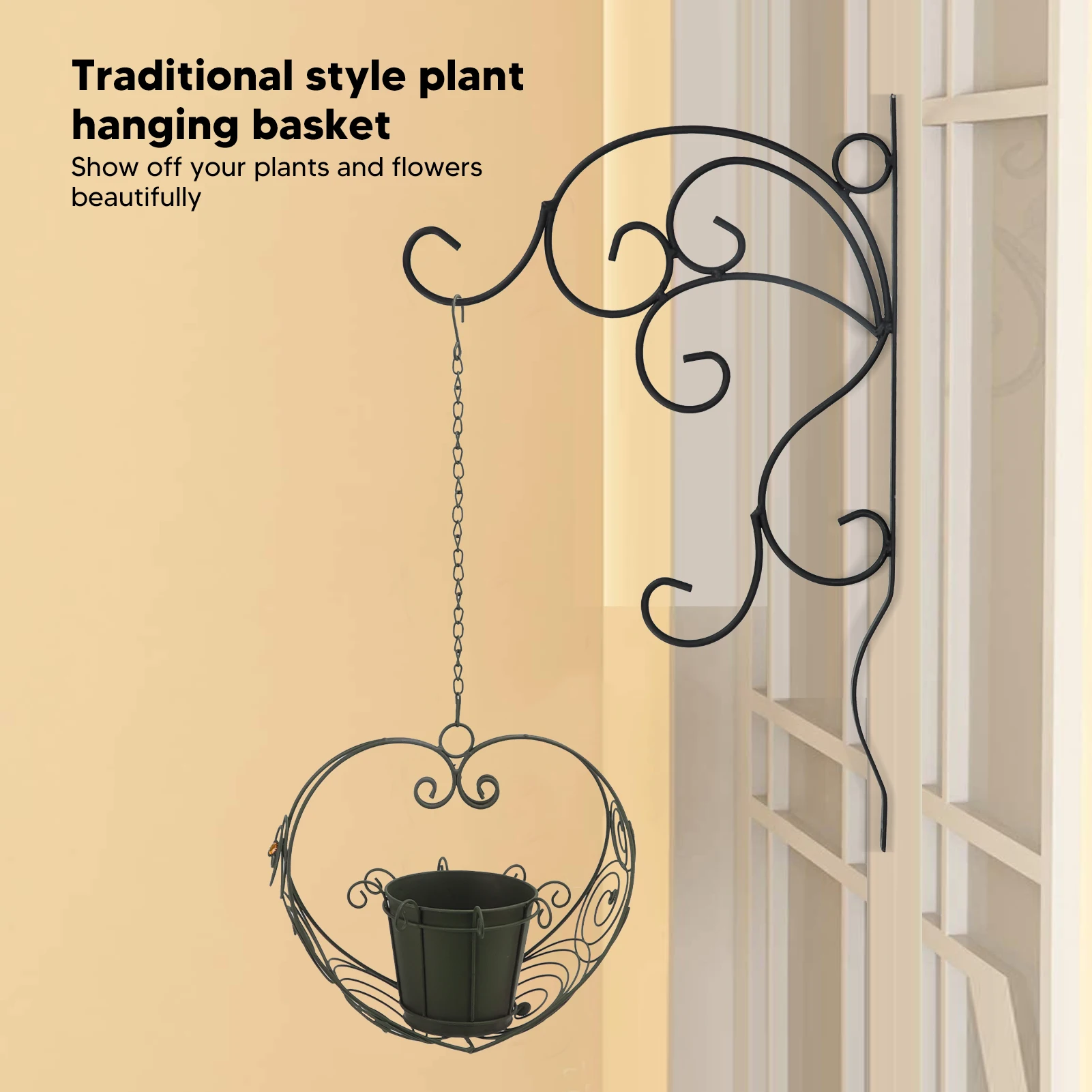 Elegant Hanging Baskets Flower Pot Iron Chain Hook Heart Shaped Hanging Plant Holder For Garden Courtyard Patio Home Decor