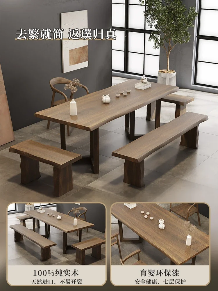 Solid Wood Table-Chair Set Large Board Tea Table Living Room Home Log Tea Table Balcony Tea Table