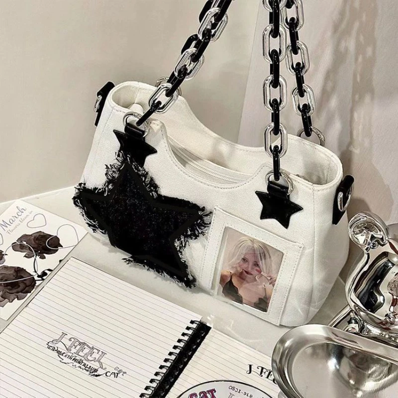 Patchwork Star Vintage Y2k Aesthetic Shoulder Bag 2024 New Japanese Streetwear Women\'s Handbags Casual Fashion Ita Bags Trendy