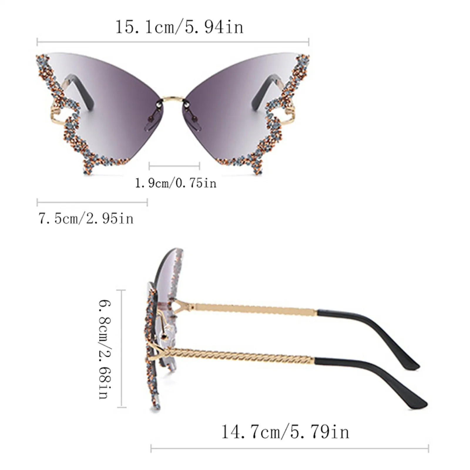 Fiesta Prom Club Mariposa Gafas de sol Gafas de sol Moda Nuevas señoras Gafas de sol Protector solar Gafas de sol Ropa a juego Diamante