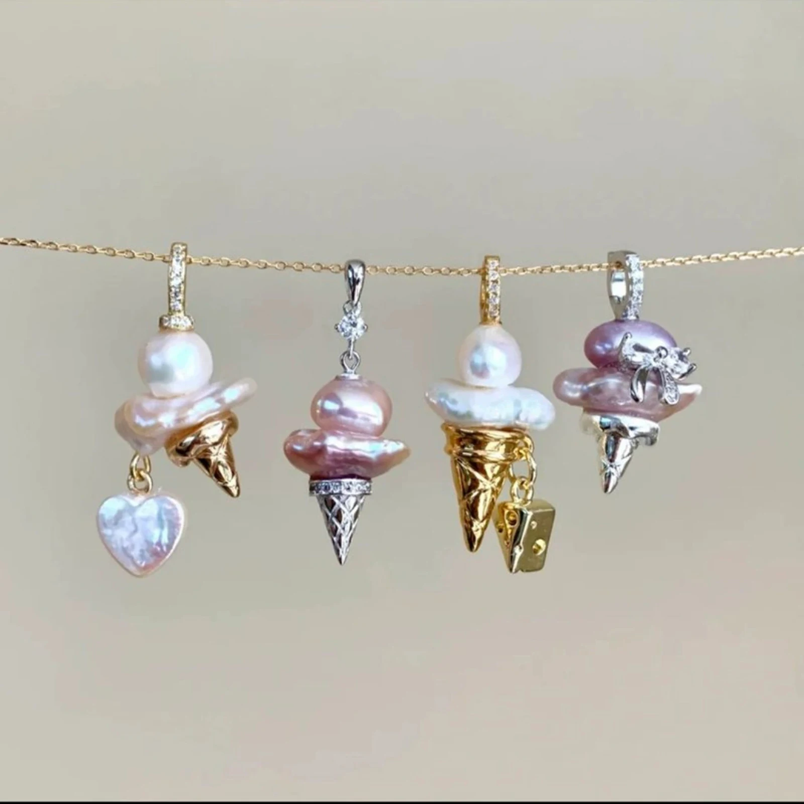 Cute Ice Cream Imitation Pearl Necklace Texture Exquisite Sweet Colorful Sweet Y2K Women Daily Party Fashion Layering Jewelry