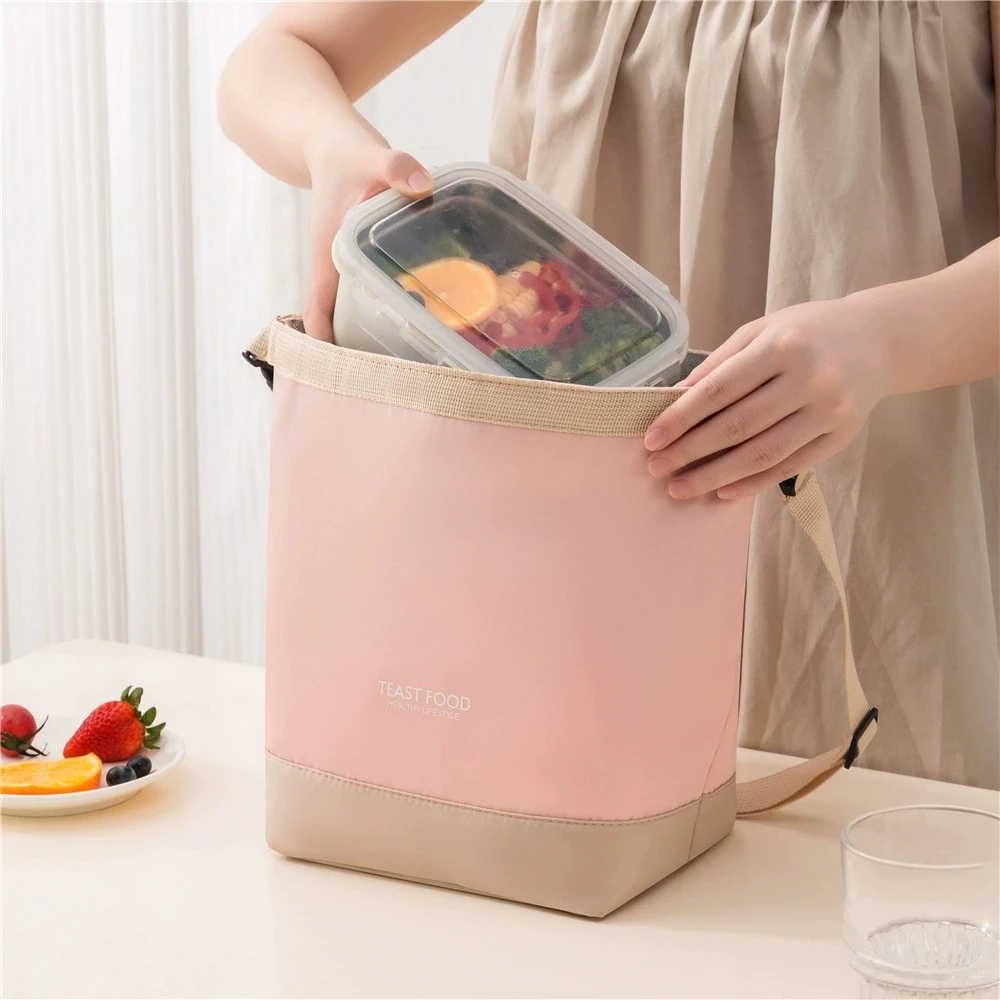 New Crossbody Tote Lunch Bag Shoulder Strap Lunch Box Bag Travel Outdoor Picnic Bag insulation Bento Bags Folding Bandbag