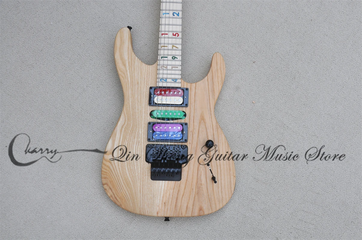 Natural Color Electric guitar Ash body Maple neck tremolo bridge HSH pickup Maple fingerboard color inset black tuner