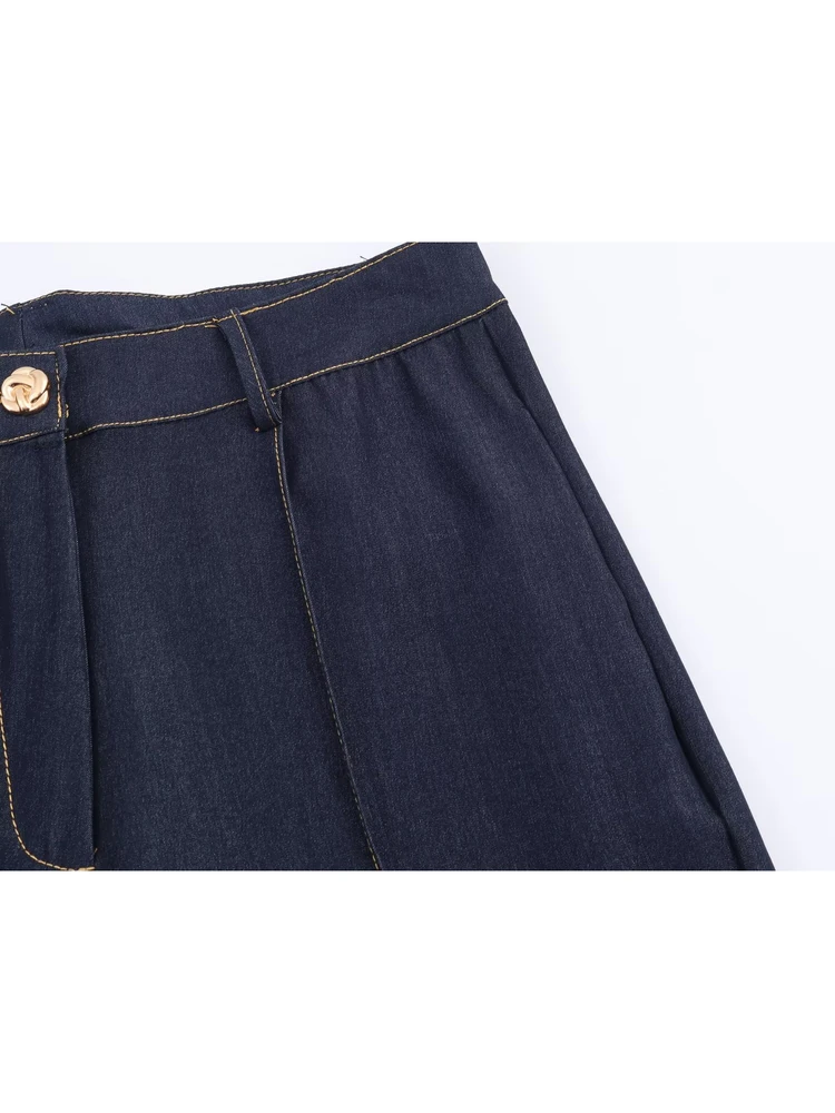 Frühlingshose mit hoher Taille und geradem Bein und Nählinie ort Jaet Long Sve-Kragen, lässige Damenhose mit hoher Taille