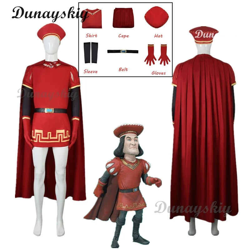 

Anime Lord Farquaad Cosplay Costume Middle Ages Red Cloak Set Halloween Carnival Party Performance Costume Props