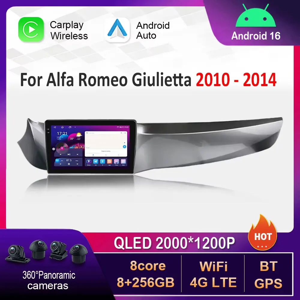 Radio Multimedia para Auto con Sistema Android 16 para Alfa Romeo Giulietta 2010-2014, GPS, Navegación, WiFi, Pantalla Táctil IPS, DSP, Estéreo, 4G