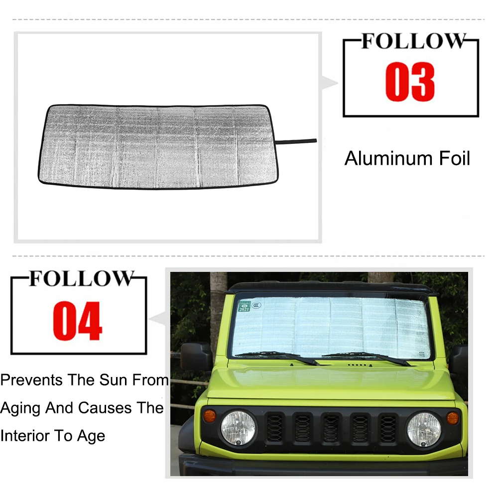 Car Front Windshield Sunshade Cover for Suzuki Jimny 2019 2020 2021 2022 2023 JB64 JB74 Car Interior Accessories Aluminum Foil