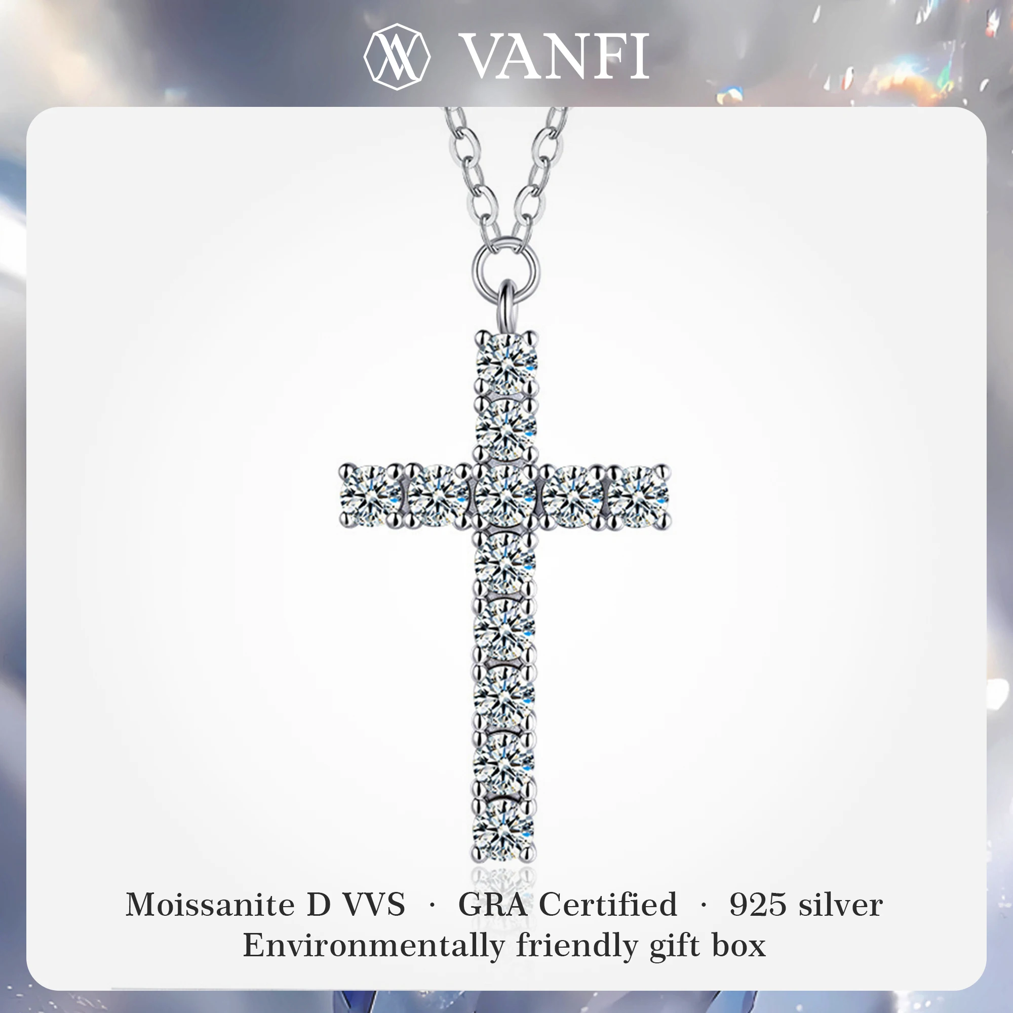 

Kfvanfi Moisanite Cross S925 стерлингового серебра для женщин носить ожерелье с покрытием из белого золота 18 карат лабораторный бриллиант женский кулон ювелирные изделия