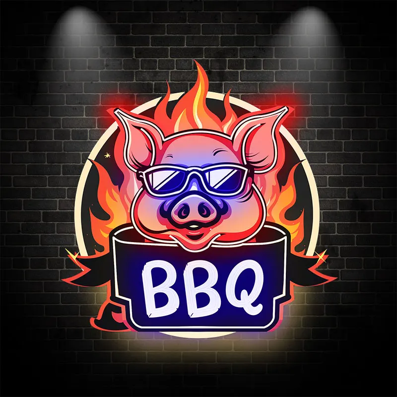 Wild Boar BBQ Restaurant Custom LED Neon Sign, Illuminated Light, Lighting Signage, LED Neon Acrylic Signs for Decoration