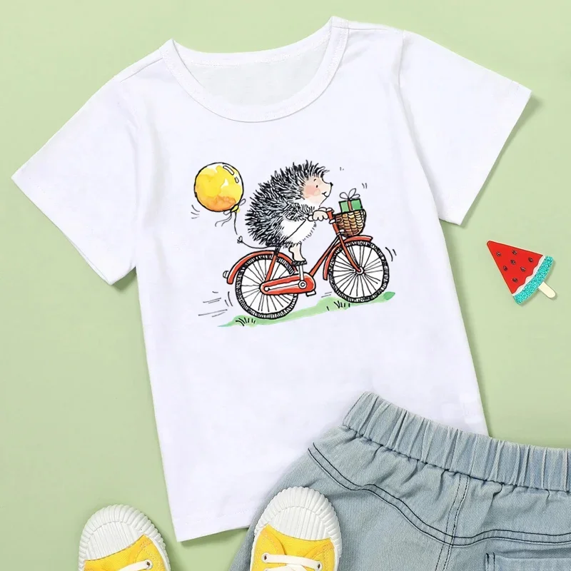 Camisetas de dibujos animados de animales de erizo para niños, camiseta divertida informal para bebés, ropa para niñas pequeñas, Tops de verano para niños