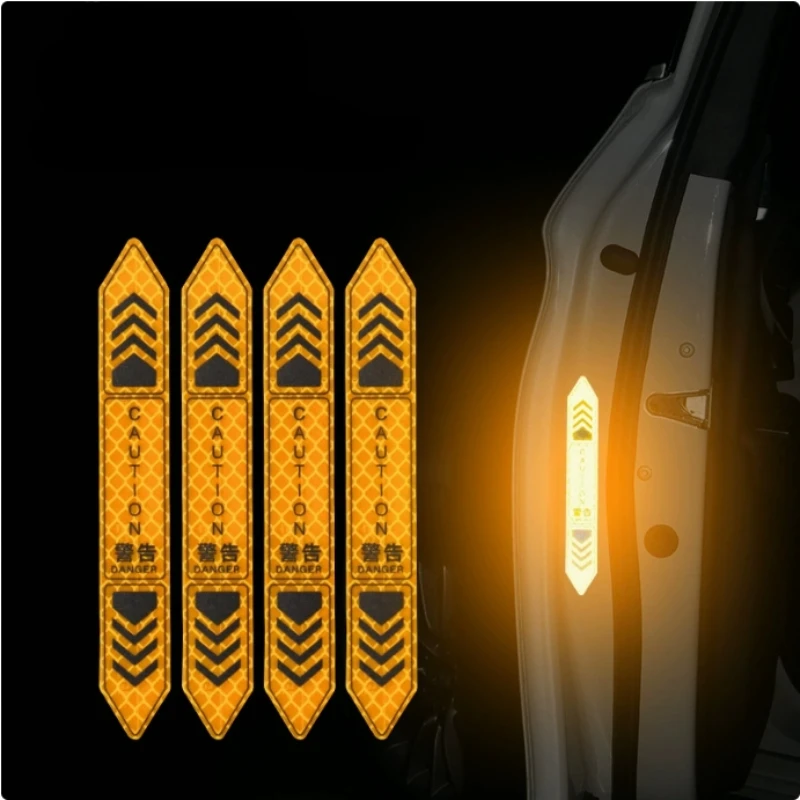 4Pcs Car Door Reflective Warning Stickers, Night Open Reminder Decals, High‑Visibility Self‑Adhesive Auto Exterior Stickers
