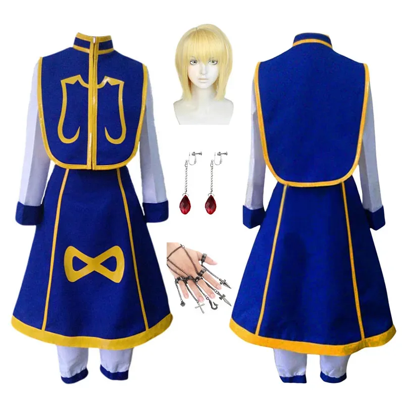 Bear House A 002 x Hunter Kurapika Costume Cosplay Parrucca Dita Anello Orecchini a catena Uniformi Anime Halloween 2025 Nuovo Q7Q8