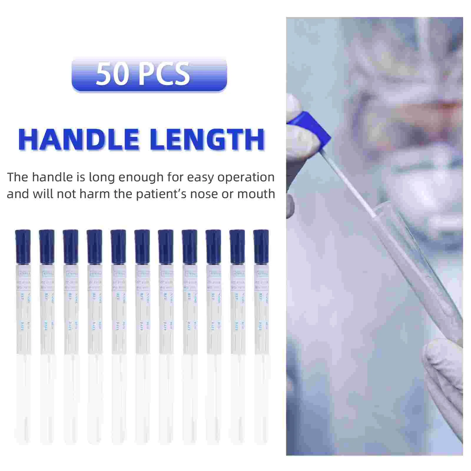 

50 Sets Sterile Disposable Nasal Swabs Portable Convenient Specimen Sampling Accessory Lightweight Safe Practical Fast