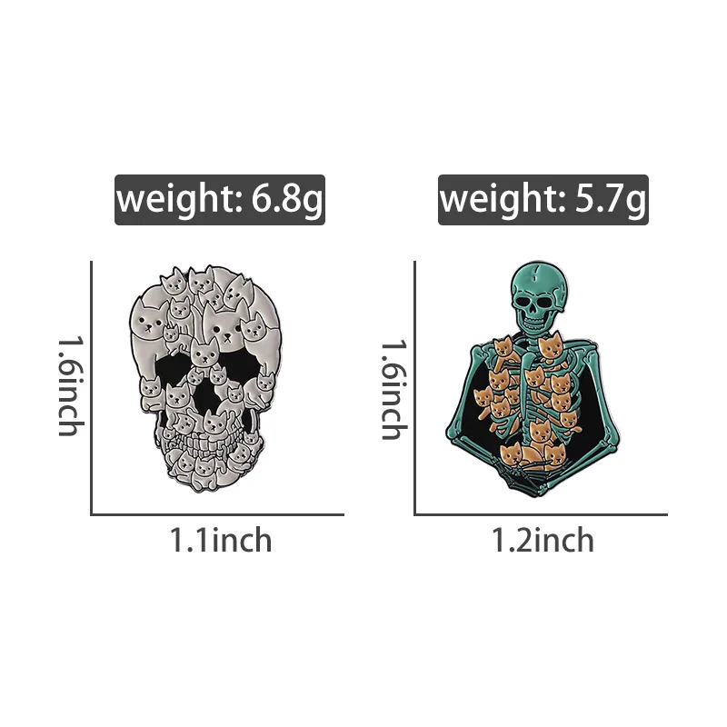 Cute cat skull shaped brooch Horror Halloween Accessories Alloy drip oil Animal Brooches Lapel Badges Gift for Kids & Friends