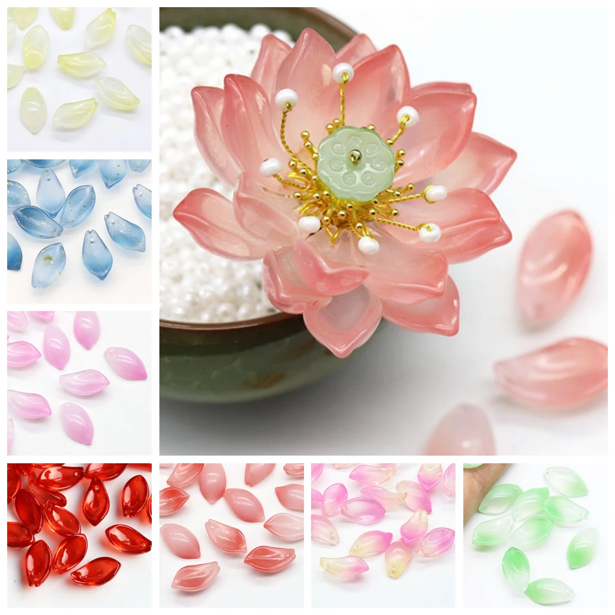 Image of 10 Stück 20 x 11 mm Blumenblütenblatt Lampwork Kristallglas lose oben gebohrt Anhänger Perlen für Schmuckherstellung DIY Handwerk Blumenzubehör