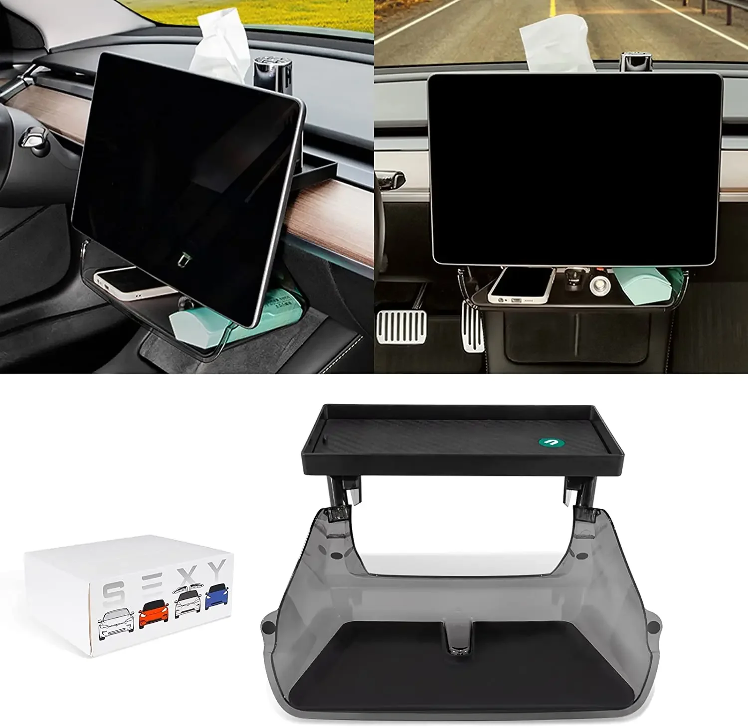 Organizador de consola central para Tesla Model Y Model 3 Highland, con caja de almacenamiento debajo de la pantalla, forro antideslizante detrás de