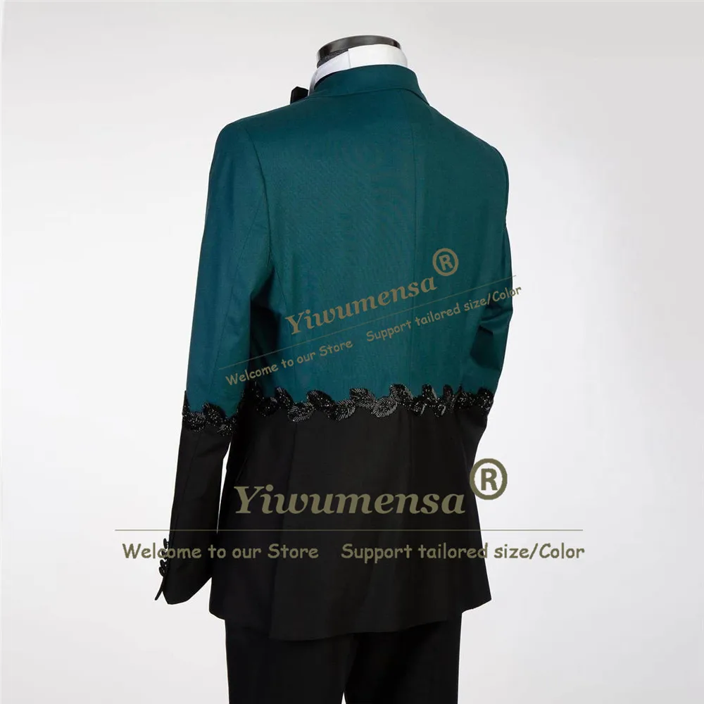 Unique Design Suits Men Spliced Two Colors Jacket Pants 2 Piece Sets Black Beaded Appliques Prom Blazer Groom Formal Wear Tuxedo