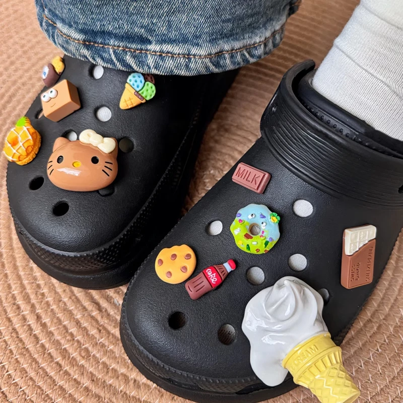 MINISO Hollow Out Clogs Shoe Accessories Kawaii Hello Kittys Ice Cream DIY Shoe Decorations Charms For Clogs Sandals Party Gifts