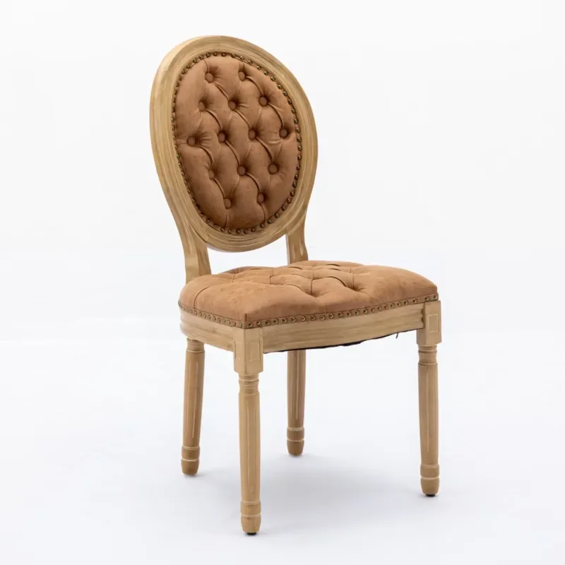 French Design Elegant Luxury Modern Sand PU Leather Dining Chair Set with Tufted Trim Solid Wood US Stock Dropshipping