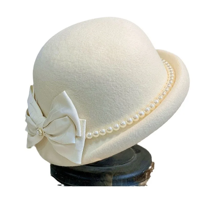 Fashionable Bowler Hat Autumn/Winter Pure Wool Premium Warm Woolen Hat Elegant and Versatile Ceremonial Headwear