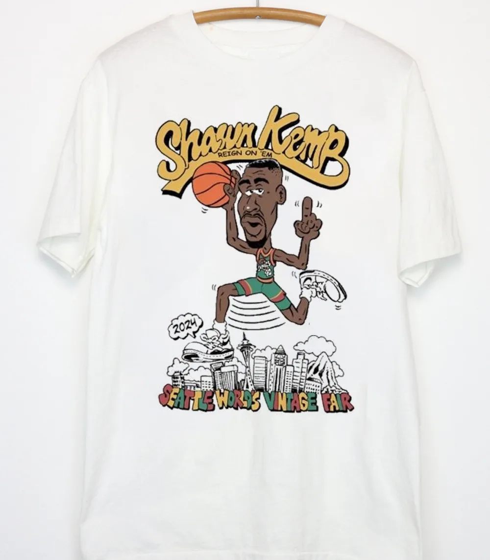 Shawn Kemp caricature white T shirt short sleeve S to 45XL JJ4346