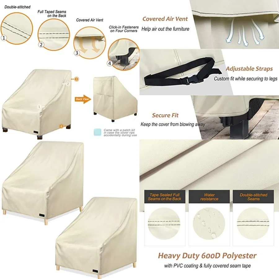 

Patio Chair Covers for Outdoor Furniture, Waterproof Heavy Duty Lawn Patio Furniture Cover Deep Seat Dining Chair Covers, 30W x