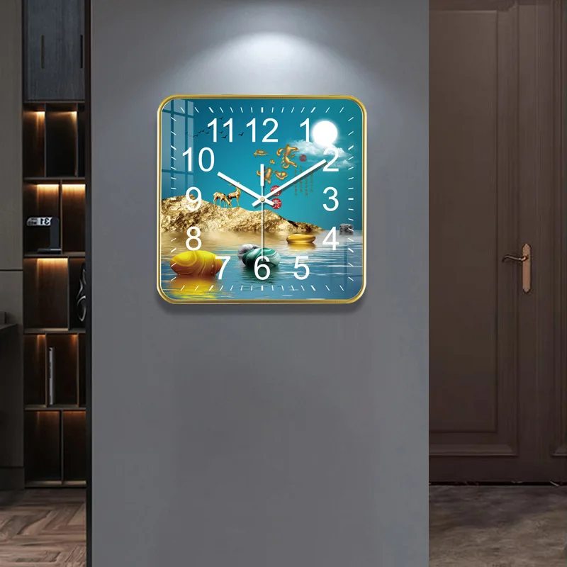 

New square wall clock modern fashion light luxury wall clock mute living room bedroom quartz clock