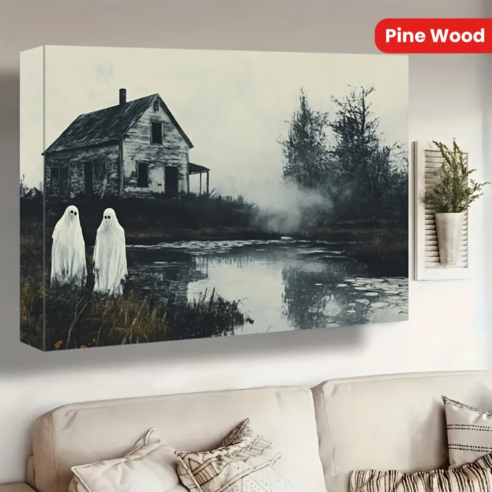 

Cute ghosts in Haunted Forest canvas mural,funny ghost posters, Halloween print paintings, Dark Academy picture wall decorations