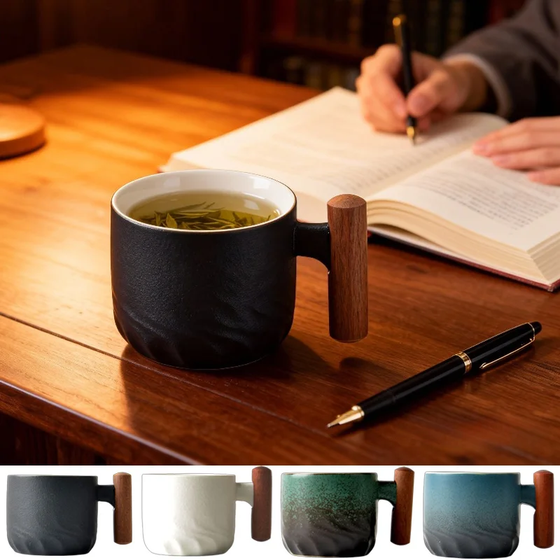 

Exquisite Handmade Retro Ceramic Mug with Wooden Handle Coffee Tea Cup Small Household Kiln-turned Bar Dining Gift Cups and Mugs