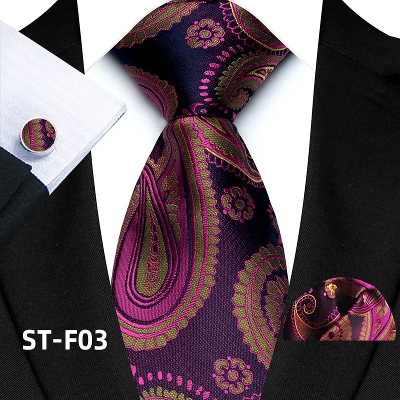 Florales Paisley-Krawattenset für Herren, Vintage-Krawatte, Taschentuch, Manschettenknöpfe, Set für Herren, klassische Anzugaccessoires, hochwertige Gravata – Detail 8