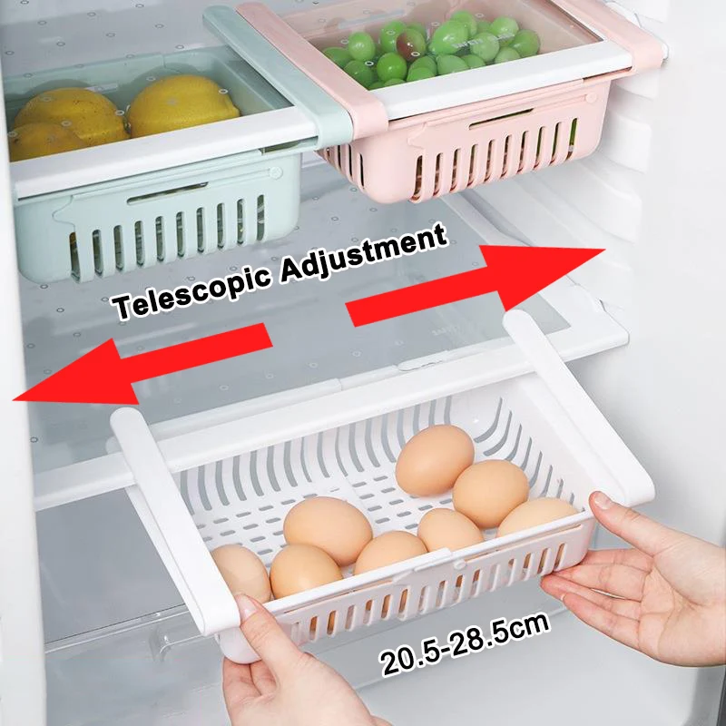 Fridge Storage Drawer Box Refrigerator Egg Vegetable Fruit Storage Basket Rack Adjustable Fridge Storage Shelf Kitchen Organizer