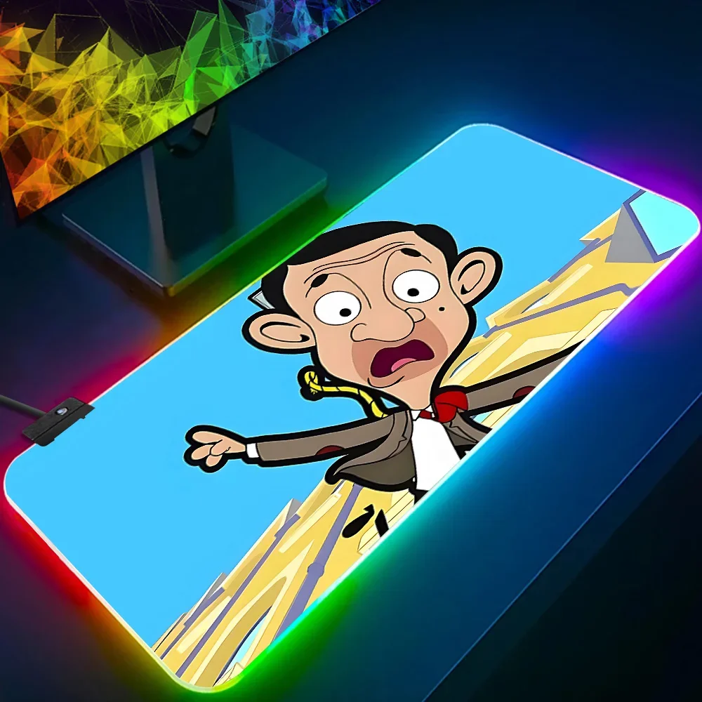 Hot Funny Mr Bean Cartoon RGB Pc Gamer Keyboard Mouse Pad Mousepad LED Glowing Mouse Mats Rubber Gaming Computer Mausepad #5