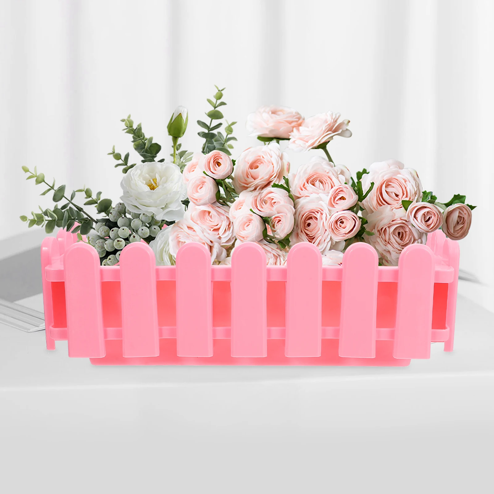 

Rectangular Flower Pot Double Layer Fence Design Plastic Resin Hanging Planter for Small Potted Plants Desktop Organizer Storage