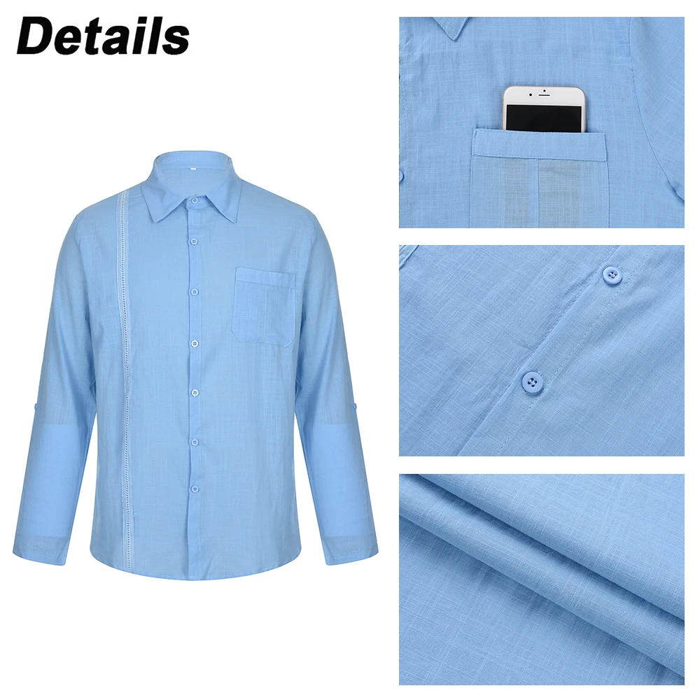 Men\'s New Casual Shirts Solid Pockets Breathable Shirt Elegant Fashion Turn-down Collar Single Breasted Male Tops Leisure Blouse