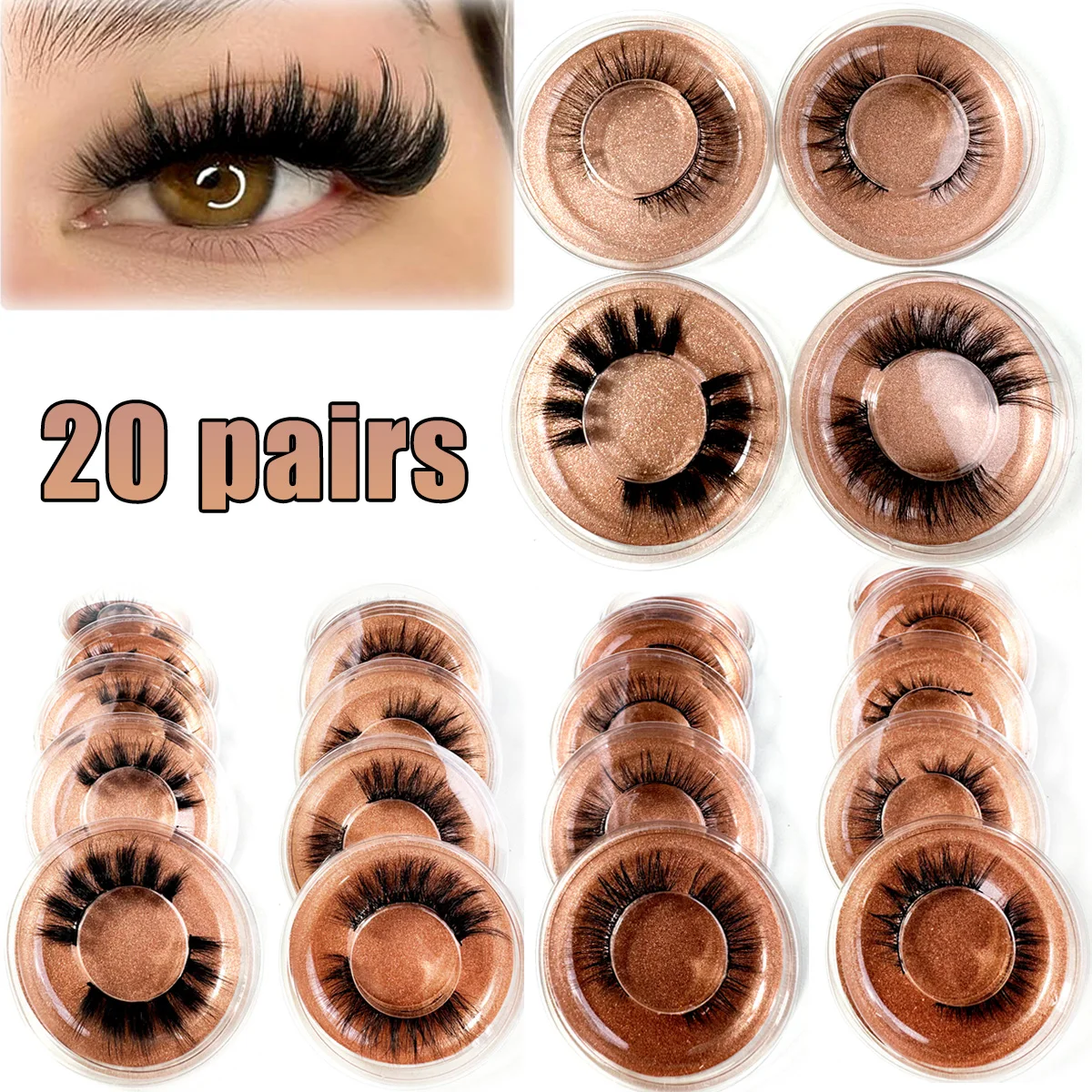 20쌍 밍크 속눈썹 가짜 풍성한 속눈썹 대량 가짜 속눈썹 패키지 천연 속눈썹 대량 도매 눈 속눈썹 밍크