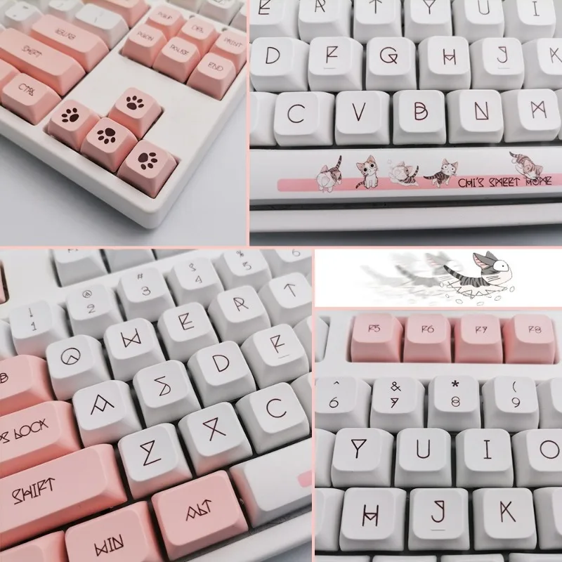 120 คีย์ Pbt Keycaps Xda สูงคีย์บอร์ดหมวกรูปแบบแมว Custom Key caps ชีสแมวน่ารัก keycap