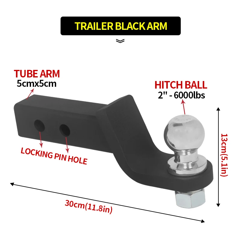 Trailer arm 2inch 6000LBS hitch Ball with Lock pin fixed 5cmx5cm square mouth pipe arm car towing accessories