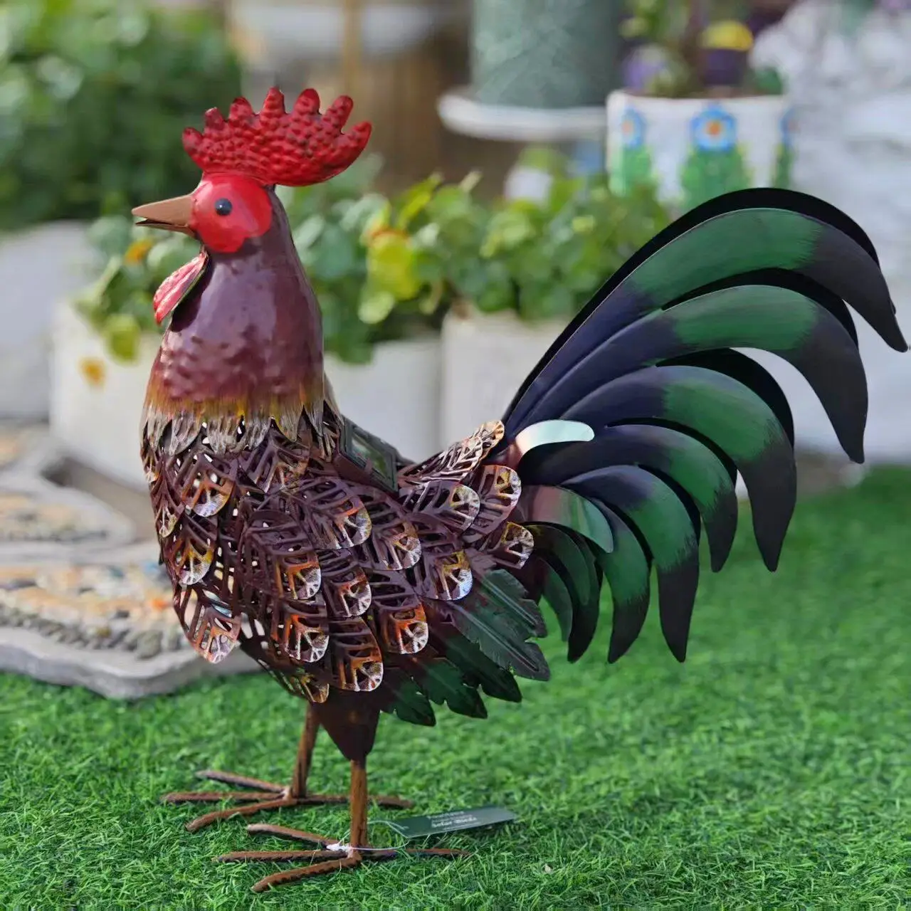 American-style Retro Solar Ironwork Rooster Decorative Piece for Garden and Outdoor Decoration Creating A Scene Decor Figurines