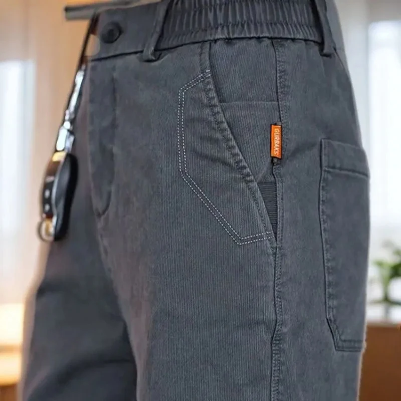 

Men's Casual Straight Leg Pants Thiened Fce Lined Wear Resistant Loose Fit Autumn Winter ey Workwear Long Trousers