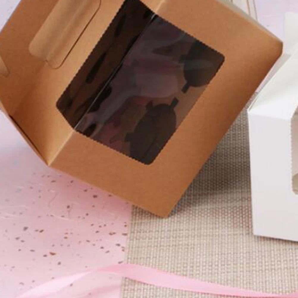 

10pcs Cupcake Boxes Food Grade Paper 4 Cavities Clear Window Dessert Containers Safe Eco Friendly Thick Suitable for Parties