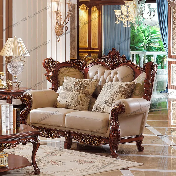 

American living room sofa old quality furniture leather sofa combination high-end luxury villa hotel