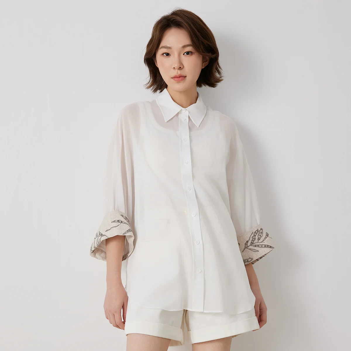 

K3143W Luxury Lapel 100% Cotton Blouse