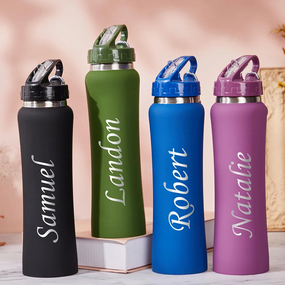 Personalized Name Stainless Steel Water Bottle with Straw Lid, Custom Engraved Insulated Sports Tumbler, Custom Name Travel Cup. view 5