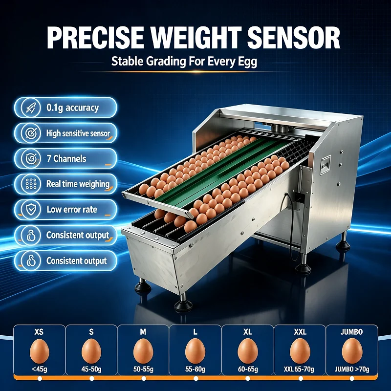 Stainless Steel Egg Grading & Sorting Machine 2000 Eggs/H Digital Scale Food Grade Custom for Small Factory