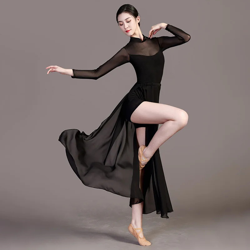 

Chinese classical dance ethnic style cheongsam, half-length skirt, body rhyme, split ends and thin, modern dance practice
