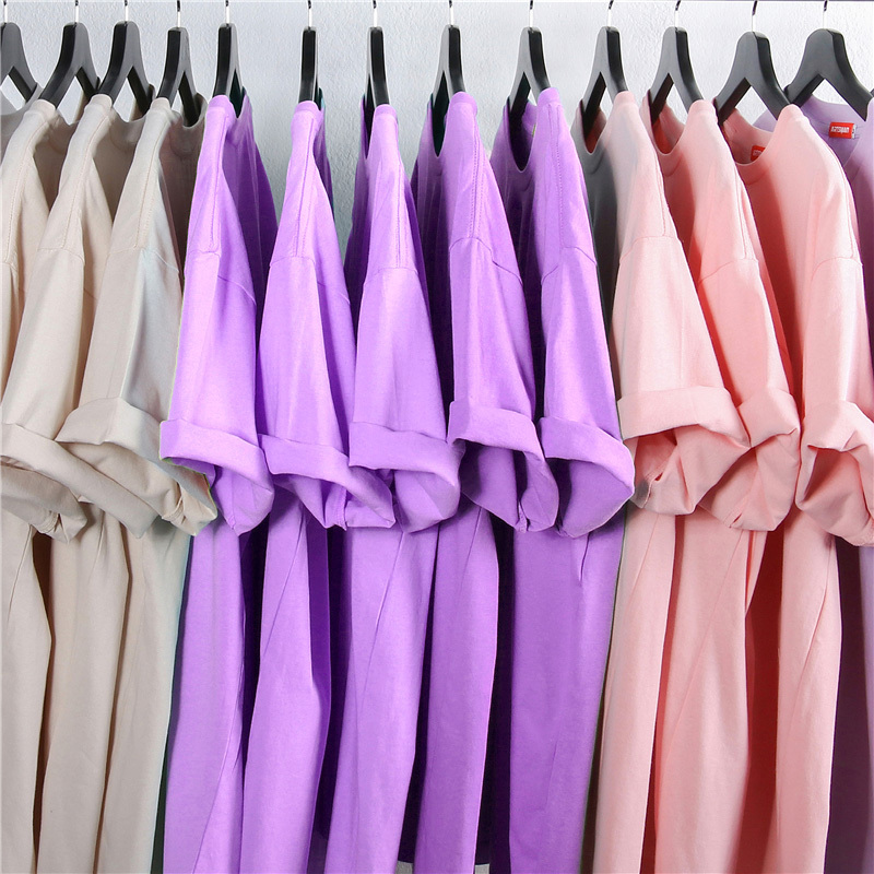  plus Size Women's ort Sve T-irt Loose Fit Pure Color Summer Clothing Heavy Du Cotton round Ne Korean Sle Top 