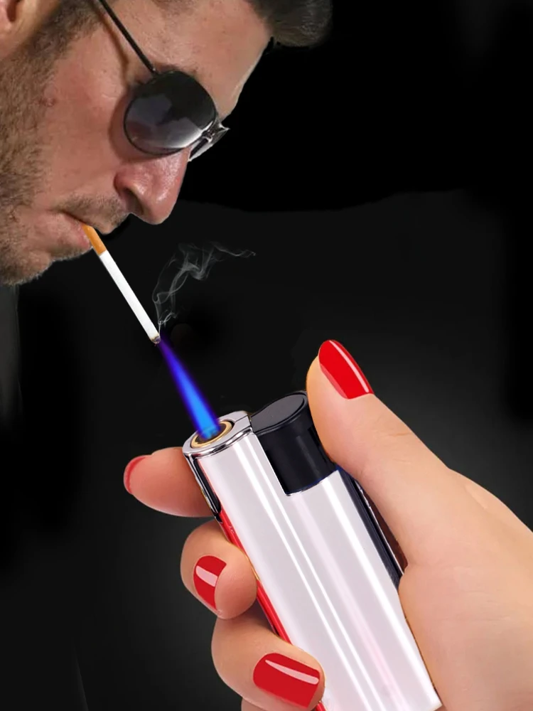 Metal Shell Windproof Butane Flame Lighter Wholesale Disposable Direct Blue Flame Rechargeable Cigarette Lighter Men'S Gift - Detail 1